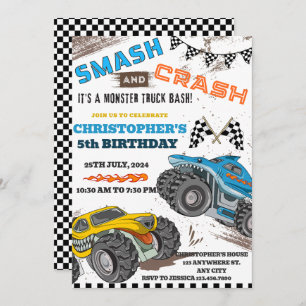Modern Kids Monster Trucks Birthday Invitation