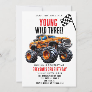 Modern Kids Monster Trucks Birthday Party  Invitation