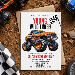 Modern Kids Monster Trucks Birthday Party  Invitation