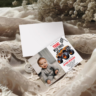 Modern Kids Monster Trucks Birthday Party  Invitation