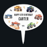 Modern Kids Monster Trucks Birthday Party Oval Cake Pick<br><div class="desc">Drive your little party-goer's birthday to the next level with our Monster Car Trucks cake topper. Colourful,  adorable,  and designed with a dazzling modern typography script,  this topper adds a fun and exciting spin to the celebration. Hop in and join the fun with these endearing monster car trucks!</div>