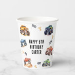 Modern Kids Monster Trucks Birthday Party Paper Cups<br><div class="desc">Attention all little party animals! Get ready to rev up the fun with our Kids Monster Car Trucks birthday party cups. Adorned with adorable and vibrant monster car trucks,  this modern typography script invites you to join in on the celebration.</div>