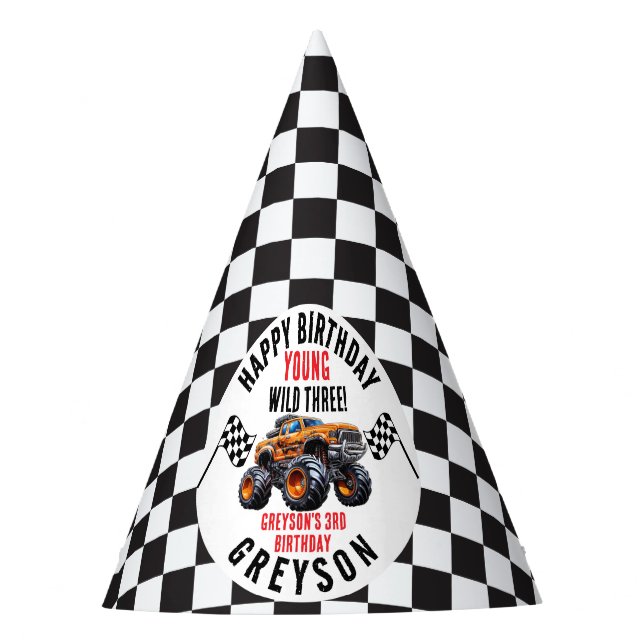 Modern Kids Monster Trucks Birthday Party Party Hat (Front)