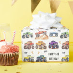 Modern Kids Monster Trucks Birthday Party Wrapping Paper<br><div class="desc">Attention all little party animals! Get ready to rev up the fun with our Kids Monster Car Trucks birthday party wrapping paper. Adorned with adorable and vibrant monster car trucks,  this modern typography script invites you to join in on the celebration.</div>