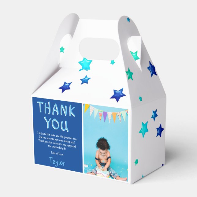 Modern Kids Photo Birthday | Blue Thank You Favour Box (Front Side)
