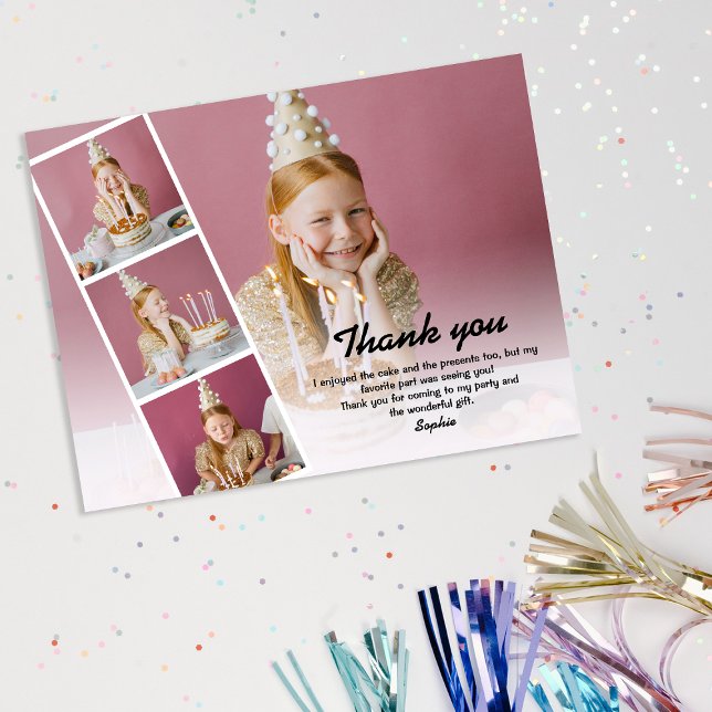 Modern Kids Photo Birthday Thank You Postcard (Creator Uploaded)