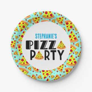 Modern Kids Pizza Birthday Party Custom Name Paper Plate