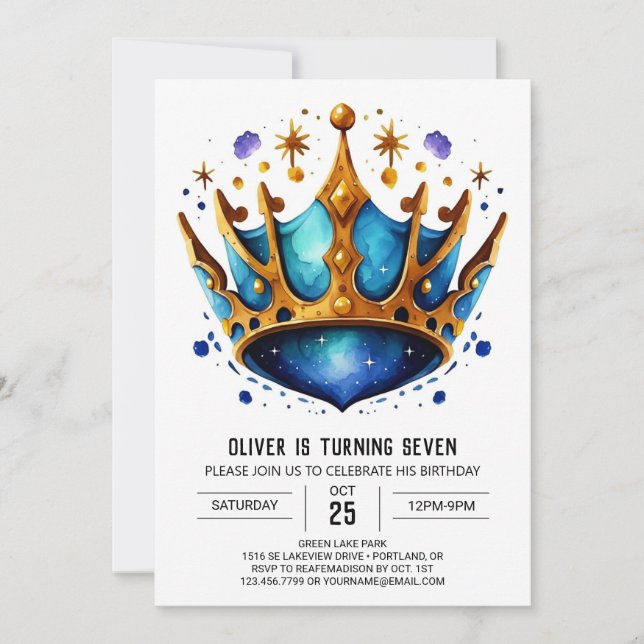 Modern Kids Prince Crown Birthday Invitation (Front)