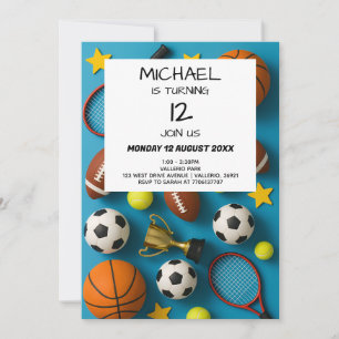 Modern Kids Sports Birthday Invitation