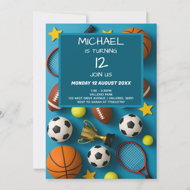 Modern Kids Sports Birthday Invitation (Front)