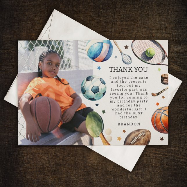 Modern Kids Sports Birthday Party Thank You Card (Creator Uploaded)