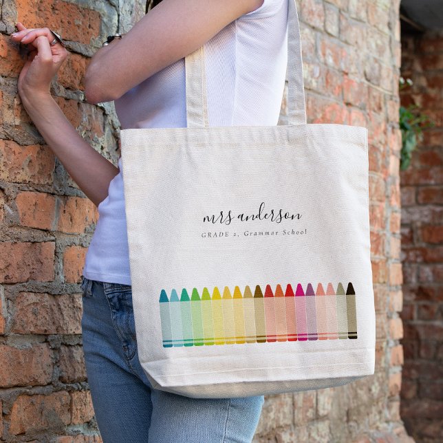 Modern Kids Teacher Colorful Rainbow Crayon Colors Tote Bag (Creator Uploaded)