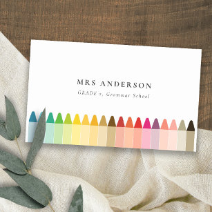 Modern Kids Teacher Colourful Rainbow Crayon Colou Business Card