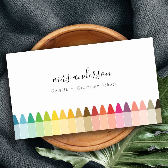 Modern Kids Teacher Colourful Rainbow Crayon Colou Business Card (Creator Uploaded)