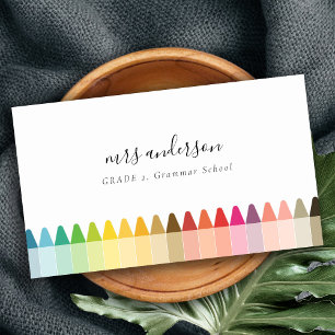 Modern Kids Teacher Colourful Rainbow Crayon Colou Business Card