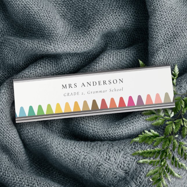 Modern Kids Teacher Colourful Rainbow Crayon Colou Desk Name Plate (Creator Uploaded)