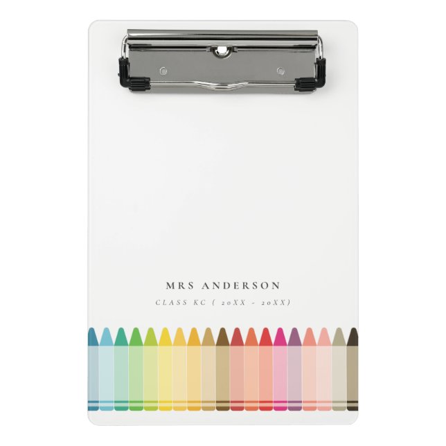 Modern Kids Teacher Colourful Rainbow Crayon Colou Mini Clipboard (Front)