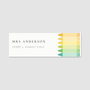 Modern Kids Teacher Colourful Rainbow Crayon Colou Name Tag