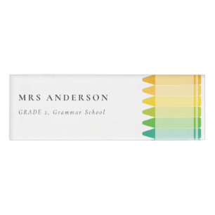 Modern Kids Teacher Colourful Rainbow Crayon Colou Name Tag