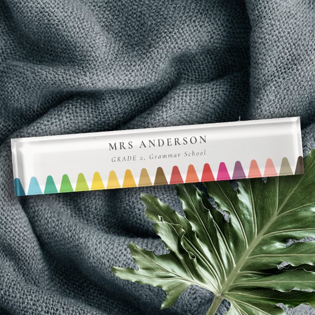 Modern Kids Teacher Colourful Rainbow Crayon Colou Nameplate (Creator Uploaded)