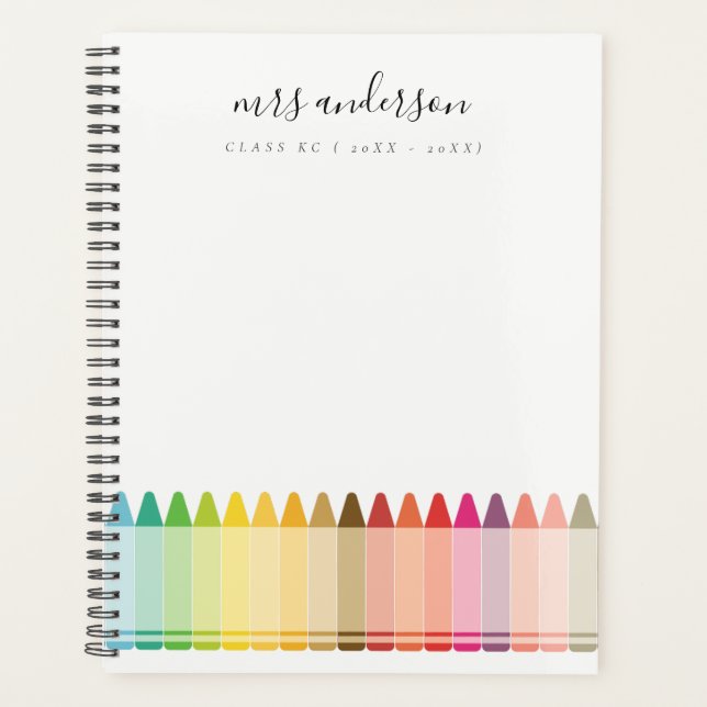 Modern Kids Teacher Colourful Rainbow Crayon Colou Planner (Front)