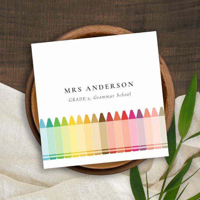 Modern Kids Teacher Colourful Rainbow Crayon Colou Square Business Card (Creator Uploaded)
