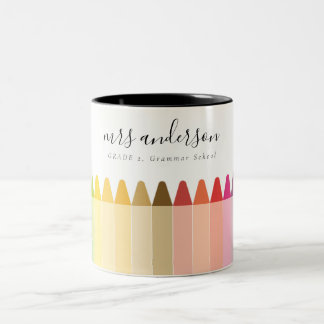 Modern Kids Teacher Colourful Rainbow Crayon Colou Two-Tone Coffee Mug