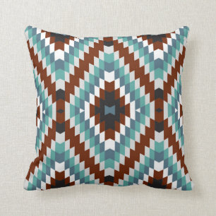 Modern Kilim Pattern Rust and Aqua Cushion
