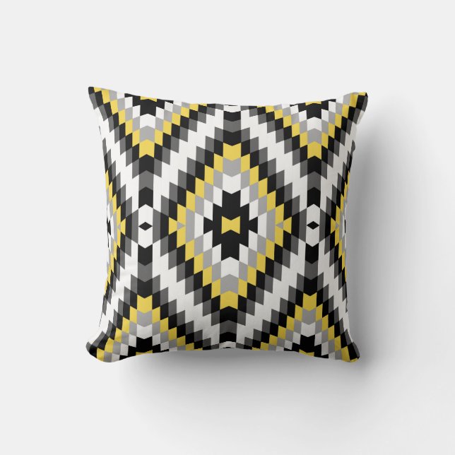 Modern Kilim Pattern Yellow Grey Cushion (Front)