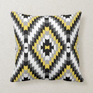Modern Kilim Pattern Yellow Grey Cushion