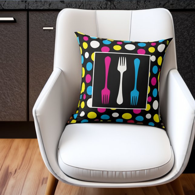 Modern Kitchen Forks and Polka Dots Dining Room Cushion (Creator Uploaded)