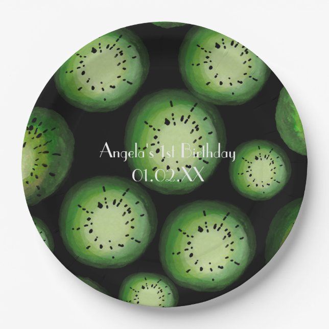 Modern Kiwi Fruit - Watercolor Birthday Any Age Paper Plate (Front)