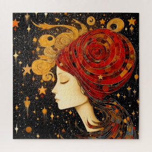 Modern Klimt Inspired Starry Night Portrait Jigsaw Puzzle