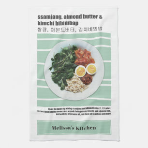 Modern Korean Food Colorful Bibimbap Recipe Tea Towel