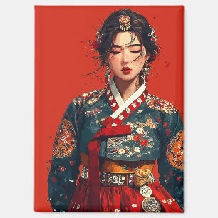 Modern Korean Woman in Hanbok Portrait Magnet