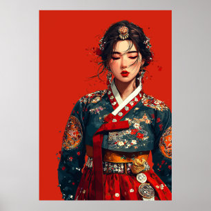 Modern Korean Woman in Hanbok Portrait Poster