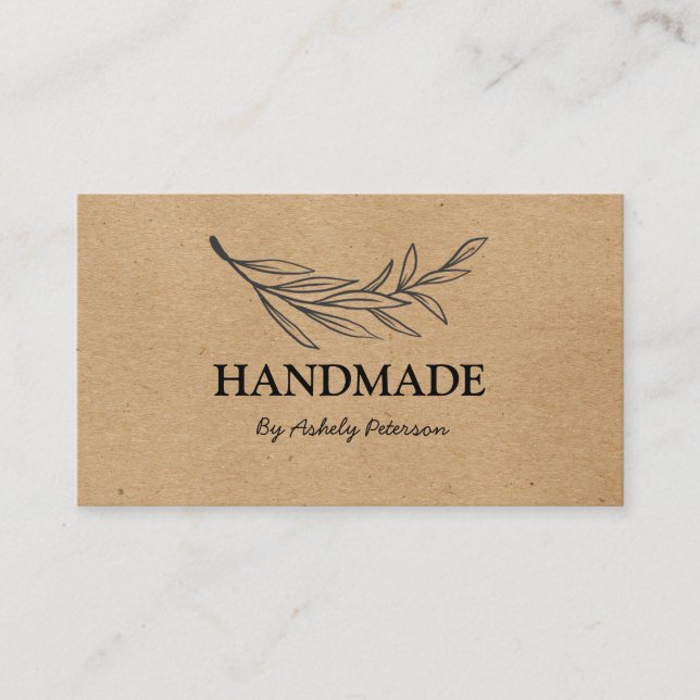 modern kraft and black floral business card (Front)