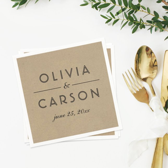 Modern Kraft and Black Wedding Monogram Napkin (Creator Uploaded)