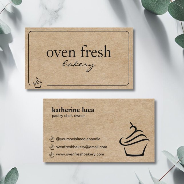 Modern Kraft Black Cupcake Bakery Business Card (Creator Uploaded)