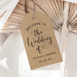 Modern Kraft Black Heart Script Wedding Welcome Gift Tags<br><div class="desc">Modern black and rustic kraft paper wedding welcome gift favour tags feature a stylish black typography design with chic calligraphy script and a heart accent. The simple and elegant custom text that can be personalised with the names of the couple and their wedding date.</div>