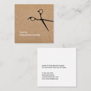 Modern Kraft Black Scissors Hair Stylist  Square Business Card