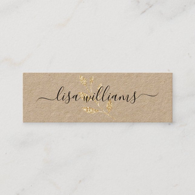 Modern kraft black white chic gold glitter elegant mini business card (Front)