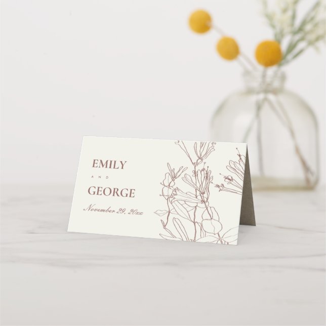 MODERN KRAFT BLUSH CREAM LINE DRAWING FLORAL PLACE CARD (Back)