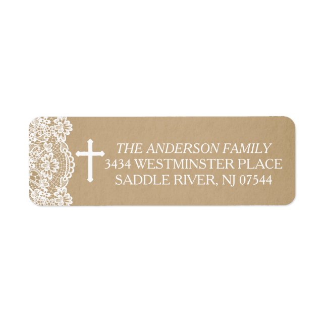 Modern Kraft Cross Lace Return Address Label (Front)