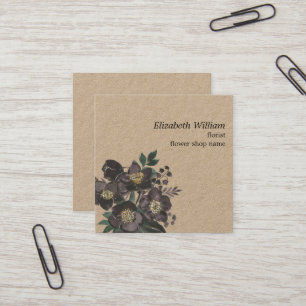 Modern Kraft Dark Rose Floral Pattern Florist Square Business Card