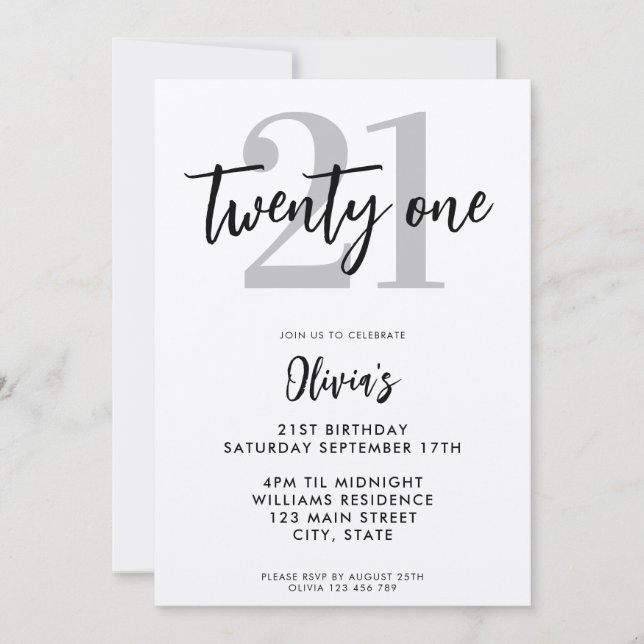 Modern Kraft Elegant 21st Birthday Invitation (Front)