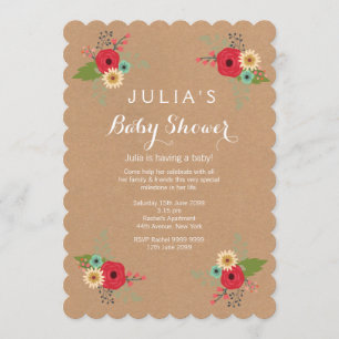 Modern Kraft Floral Baby Shower Invite