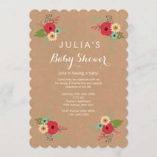 Modern Kraft Floral Baby Shower Invite