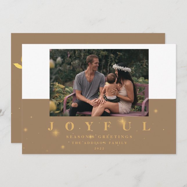 Modern Kraft & Gold Joyful Two Picture Christmas Holiday Card (Front/Back)