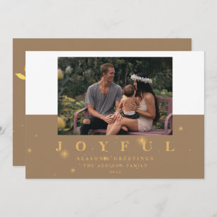 Modern Kraft & Gold Joyful Two Picture Christmas Holiday Card